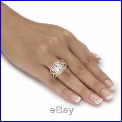 Real 10K Yellow Pure Gold Princess 3ct Diamond Bridal Engagement Ring Band Set
