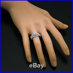 Real 14K Solid White Pure Gold Engagement Bridal Wedding Band Ring Set Diamond