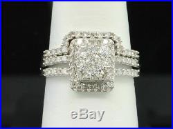 Real 14k White Pure Gold 1.40 CT Round Cut Diamond Wedding Bridal Band Ring Set