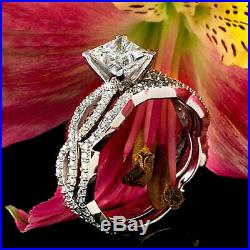 Real 14k White Pure Gold 2.30 Princess Diamond Bridal Band Engagement Ring Set
