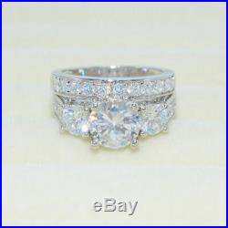 Real 14k White Pure Gold 4.00 CT Round Cut Diamond Wedding Bridal Band Ring Set
