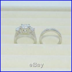 Real 14k White Pure Gold 4.00 CT Round Cut Diamond Wedding Bridal Band Ring Set