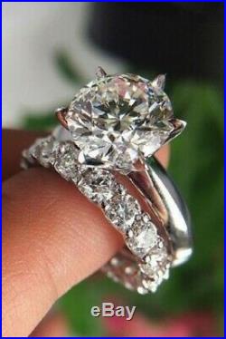 Real 14k White Pure Gold 4.50 CT Round Cut Diamond Wedding Bridal Band Ring Set