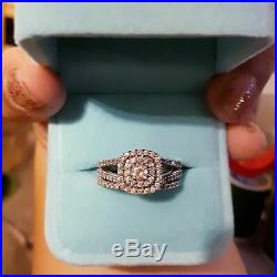 Real 14k White Pure Gold Engagement Wedding Bridal Band Ring Set Round Diamond