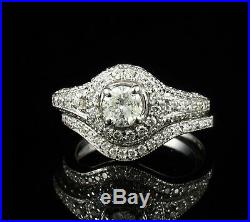 Real 14k White Pure Gold Women's Wedding Bridal Engagement Ring Set 2 CT Diamond