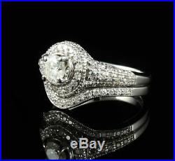 Real 14k White Pure Gold Women's Wedding Bridal Engagement Ring Set 2 CT Diamond