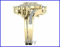 Real 14k Yellow Pure Gold 1.50Ct Marquise Cut Diamond Engagement Bridal Set Ring