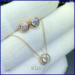 Real 3 Ct Round Moissanite Studs Earrings & Pendant Set 14K Yellow Gold Plated