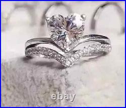 Real Moissanite 3Ct Heart Cut Bridal Set Engagement Ring 14K White Gold Plated