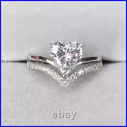 Real Moissanite 3Ct Heart Cut Bridal Set Engagement Ring 14K White Gold Plated