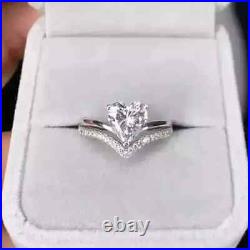 Real Moissanite 3Ct Heart Cut Bridal Set Engagement Ring 14K White Gold Plated