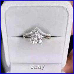 Real Moissanite 3Ct Heart Cut Bridal Set Engagement Ring 14K White Gold Plated