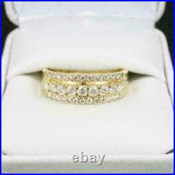 Real Moissanite His Her Bridal Trio Ring Set Yellow Gold Plated Engagement