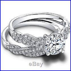 Real Pure 14K White Gold 1.20 Ct Diamond Ring Wedding Sets Size 4,5.1/2