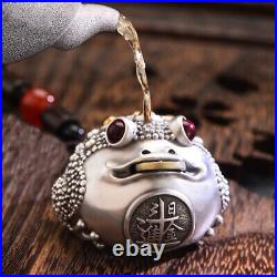 Real Pure 999 Fine Silver Tea Pet Golden Toad Ornament Match Tea Set Pendant