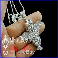 Real White Gold Over Pure Silver Lab Diamond Angel Pendant Charm Chain Combo Set