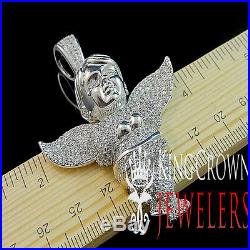 Real White Gold Over Pure Silver Lab Diamond Angel Pendant Charm Chain Combo Set