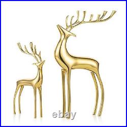 Reindeer Figurine Statues Deluxe Set of 2, Christmas Deer Pure S + L Gold