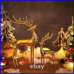 Reindeer Figurine Statues Deluxe Set of 2, Christmas Deer Pure S + L Gold