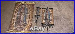 Religious Set icon banner our lady of Guadalupe Mary Pure Cotton with Gold Yarn