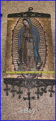 Religious Set icon banner our lady of Guadalupe Mary Pure Cotton with Gold Yarn