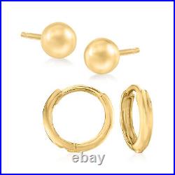 Ross-Simons 14kt Yellow Gold Jewelry Set 5mm Ball Studs and Hoop Earrings