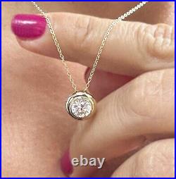 Round Diamond Bezel Solitaire Pendant IGI Certified 14k Solid White Gold 1.00ct