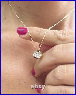 Round Diamond Bezel Solitaire Pendant IGI Certified 14k Solid White Gold 1.00ct