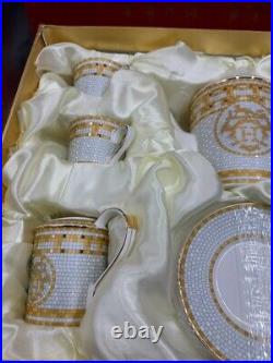 Royalty Porcelain Tea Set Ornate Mosaic Pattern Hand Painted Gold Details 17 PC