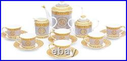 Royalty Porcelain Tea Set Ornate Mosaic Pattern Hand Painted Gold Details 17 PC