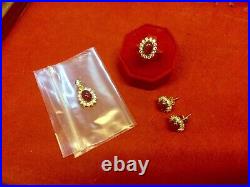 Ruby Gold Ring Earring Pendent 18k Pure Yellow Gold White Cz Gems Thai Red Ruby