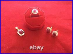 Ruby Gold Ring Earring Pendent 18k Pure Yellow Gold White Cz Gems Thai Red Ruby