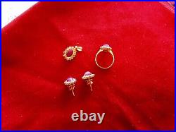 Ruby Gold Ring Earring Pendent 18k Pure Yellow Gold White Cz Gems Thai Red Ruby