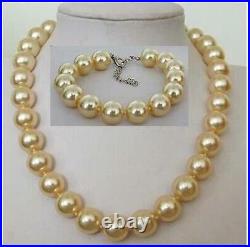 SET 1816mm Natural south sea genuine gold perfect round pearl necklace Bracelet