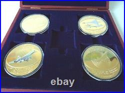 SET of 4 CONCORDE 70mm GOLD PLATED COINS MEDALS Perfect COLLECTORS XMAS GIFT