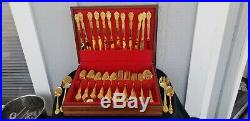 ST. STEEL GOLD PLATED ROGERS Royalty FLATWARE SET 75 PC TABLE SERVICE PERFECT