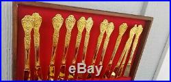 ST. STEEL GOLD PLATED ROGERS Royalty FLATWARE SET 75 PC TABLE SERVICE PERFECT