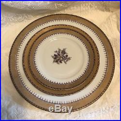 STUNNING MOTTEDEH LIMOGES PERFECT 4pc Setting for EIGHT. PURPLE IRIS/Gold trim