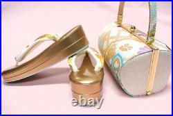 Sandals bag set formal dress pure silk belt M size gold and silver thread