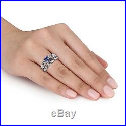 Sapphire Wedding Band Ladies Set Real 10k Pure White Solid Gold Engagement Ring