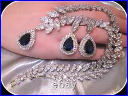Sapphire gem stone ladies glamour 18k gold filled Necklace Earring Set