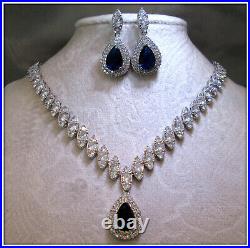 Sapphire gem stone ladies glamour 18k gold filled Necklace Earring Set