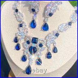 Sapphire heart cut labcreate 18k gold filled ladies glamour Necklace Earring Set