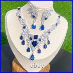 Sapphire heart cut labcreate 18k gold filled ladies glamour Necklace Earring Set