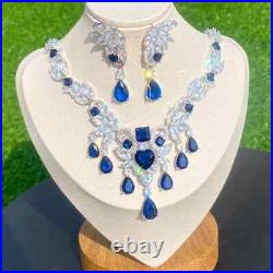 Sapphire heart cut labcreate 18k gold filled ladies glamour Necklace Earring Set