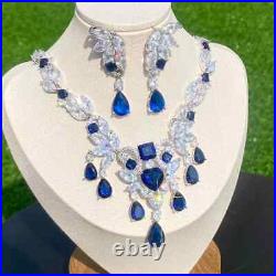 Sapphire heart cut labcreate 18k gold filled ladies glamour Necklace Earring Set