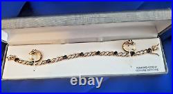 Set 18K gold over silver Genuine Sapphire & diamond accent bracelet & earrings