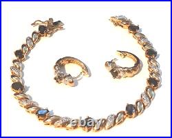 Set 18K gold over silver Genuine Sapphire & diamond accent bracelet & earrings