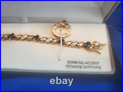 Set 18K gold over silver Genuine Sapphire & diamond accent bracelet & earrings