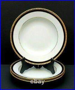 Set 3 Tiffany & Co Limoges France RIM SOUP BOWL Black Band Gold Dots Perfect